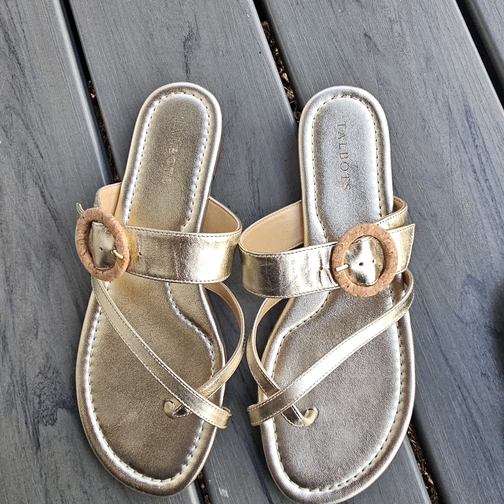 Talbots Gold Strappy Women's Sandals Size 9, pre-owned